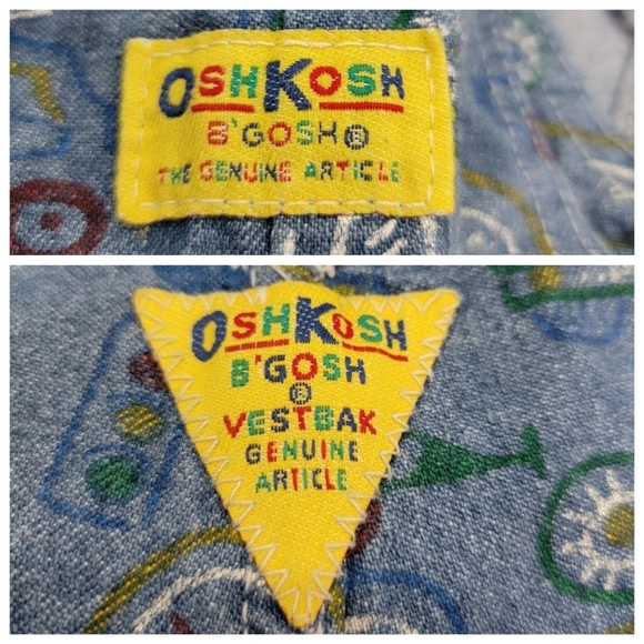 Vintage Oshkosh B'Gosh Overalls Blue Denim Car Truck Print Toddler 1990’s Sz 18M - Picture 12 of 15